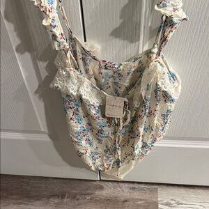 Floral Lace Trim Bodysuit